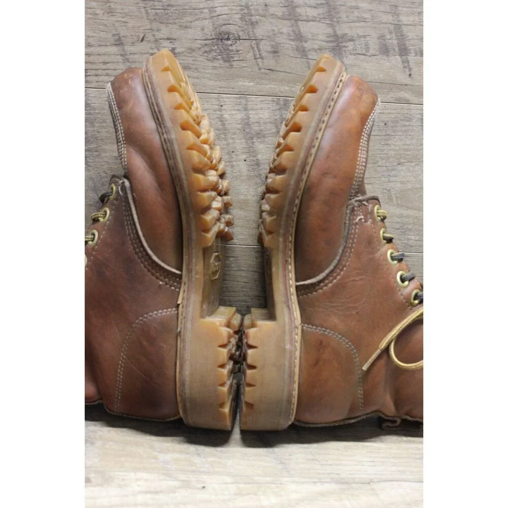 Safety and Supply co vintage men's brown leather‎ moc toe 7 eye work boots 6-6.5